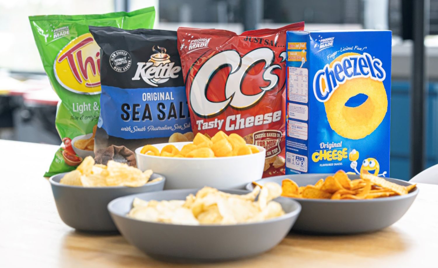 Assortment of chips in UCO-based packaging