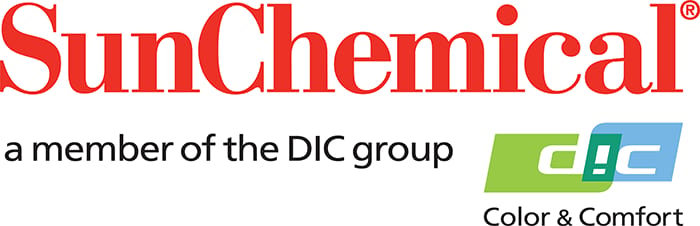 The SunChemical logo in red, with "a member of the DIC group" and the colorful DIC logo.
