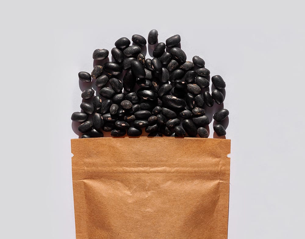 Kraft paper pouch bag with black beans