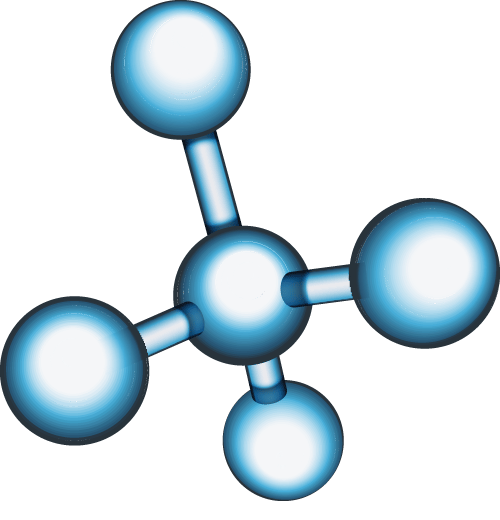 Shiny blue and white 3D model of a tetrahedral molecule.