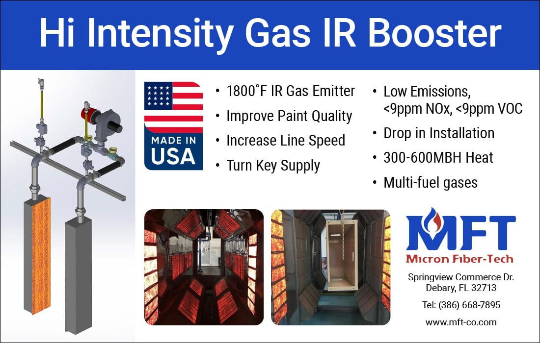1800°F IR gas booster for improved paint quality, increased line speed, and low emissions.