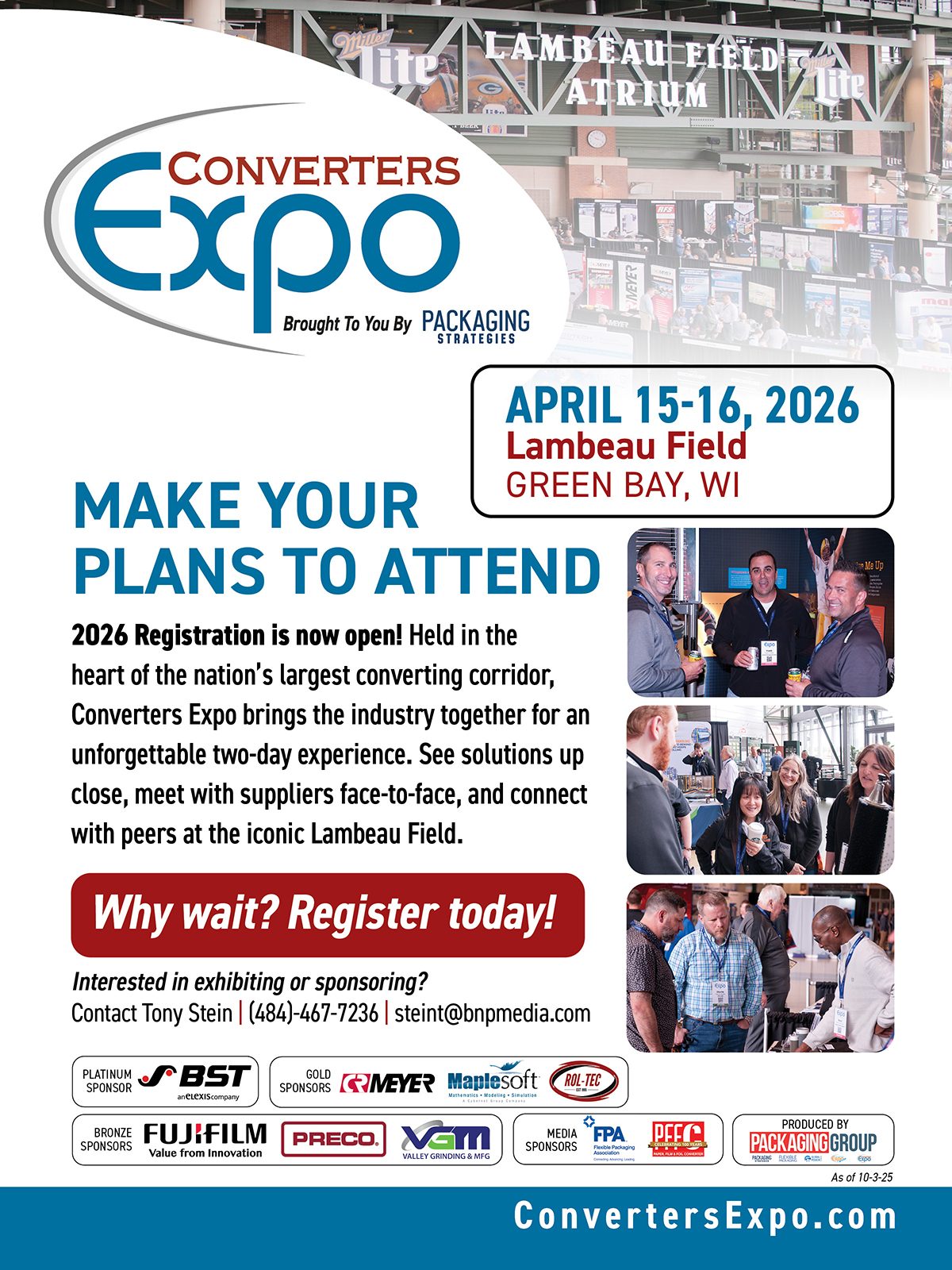 Converters Expo 2026 ad: April 15-16, Lambeau Field. Register today!