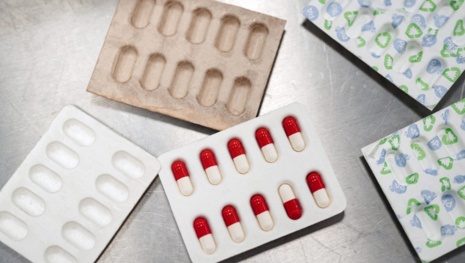 Several blister packs made with dry molded fiber