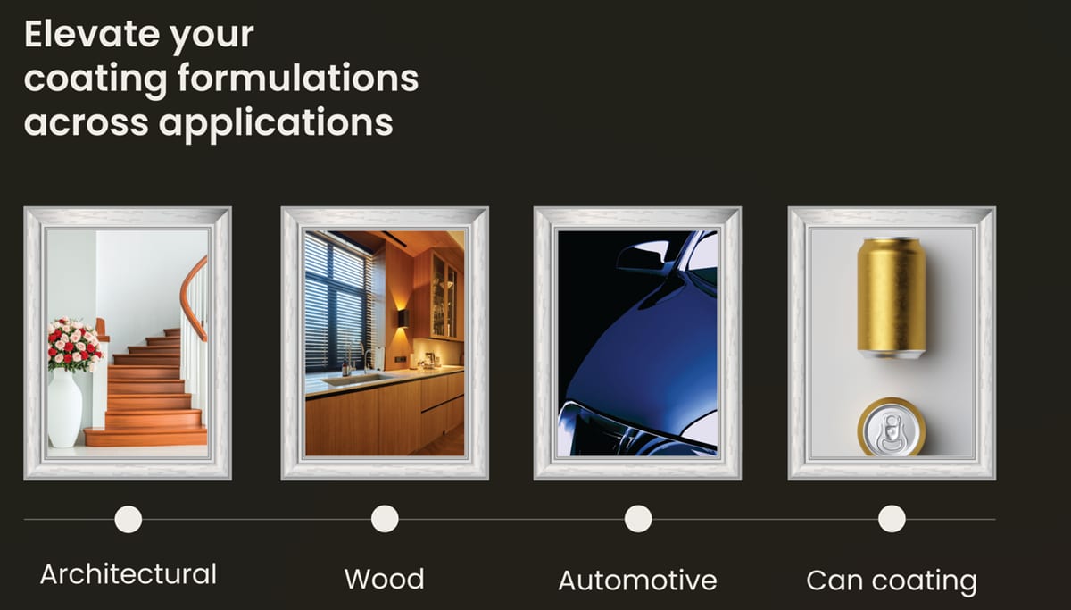 Showcases coating formulations for architectural, wood, automotive, and can coating applications.
