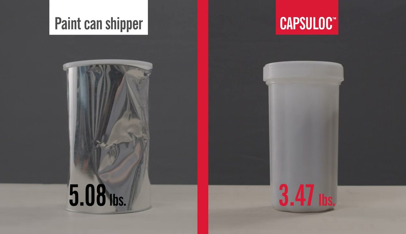 DGeo’s Capsuloc reusable, plastic shipping container provides a more efficient and sustainable way to ship hazardous materials than the traditional metal “paint can.”