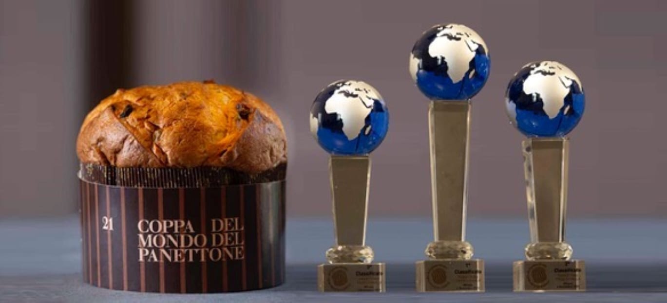 Panettone trophies lined up