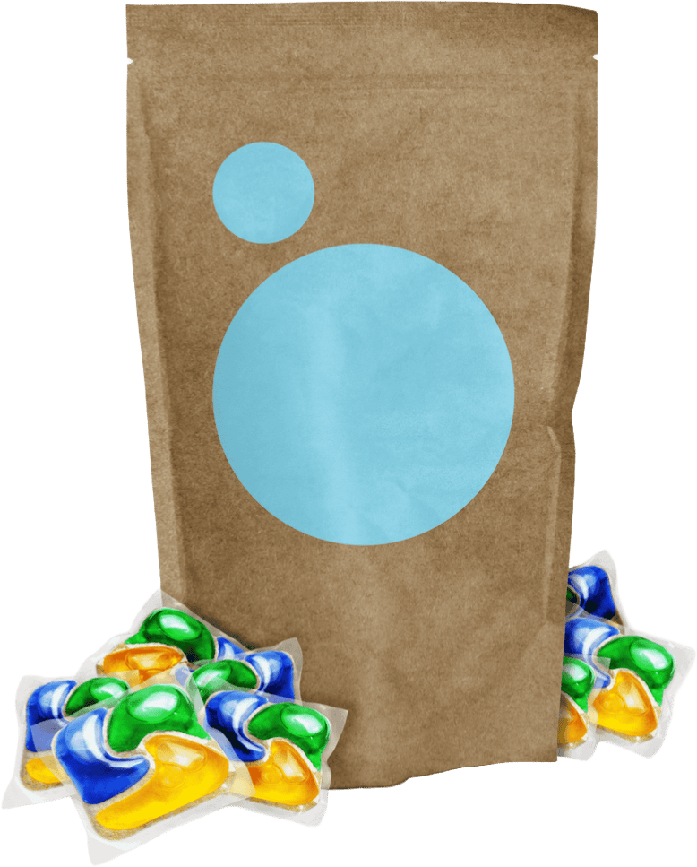 one.five’s Bluemorph packaging with laundry pods surrounding it