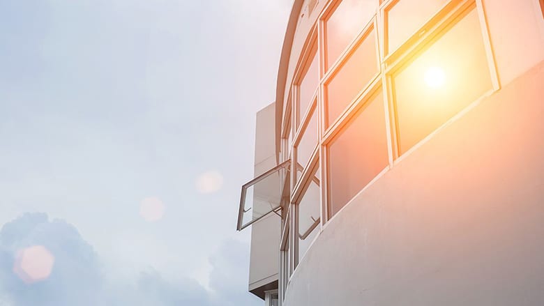 Hot weather high sunny day office windows UV protection exterior outdoor 
