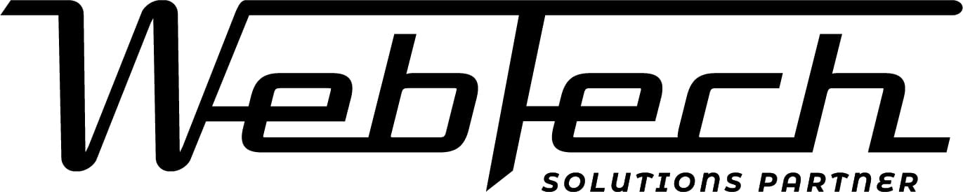 Stylized black "WebTech" logo with "SOLUTIONS PARTNER" tagline.