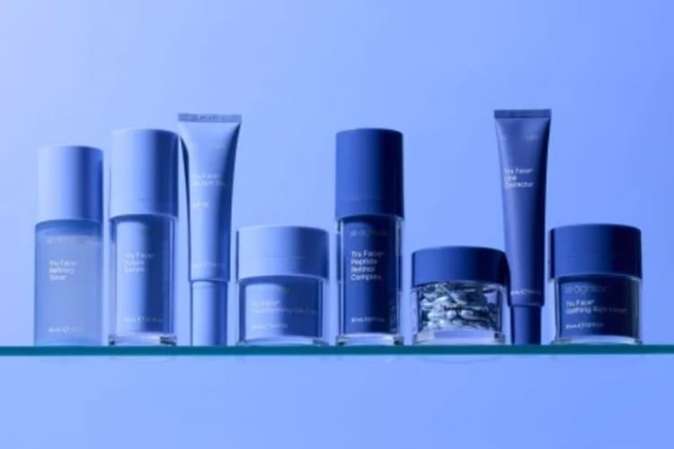Nu Skin products in blue packaging against blue background
