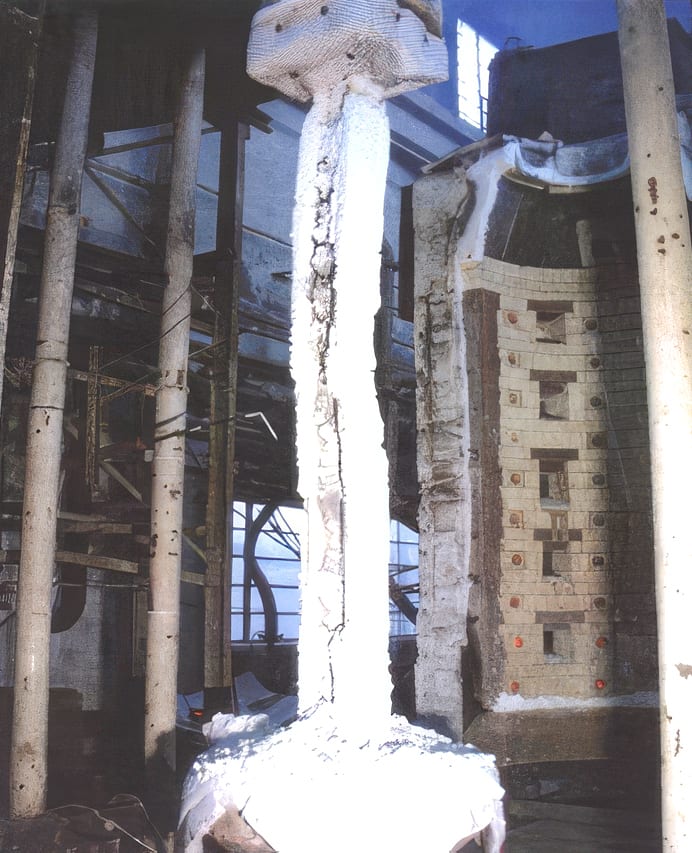 Loaded column before and after fire testing