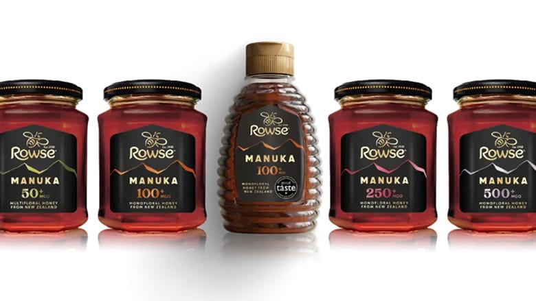 Jars and bottles of new Rowse Manuka products against white background