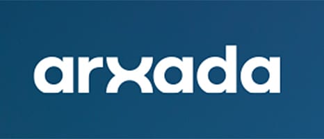 The Arxada company logo featuring its name in white, stylized lowercase letters on a solid blue background.