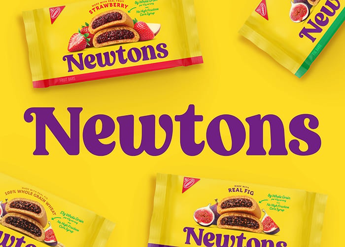 NEWTONS packages against yellow background