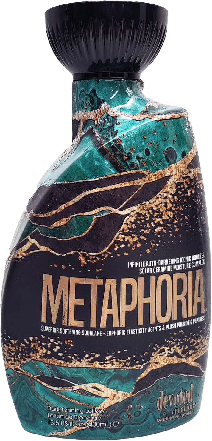 The award-winning shrink sleeve label for Metamorphia Tanning Lotion