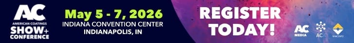Ad for American Coatings Show + Conference on May 5-7, 2026 in Indianapolis, IN. Register today!