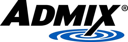 ADMIX logo featuring the company name in black bold letters with a registered trademark symbol, and a blue ripple graphic underneath.