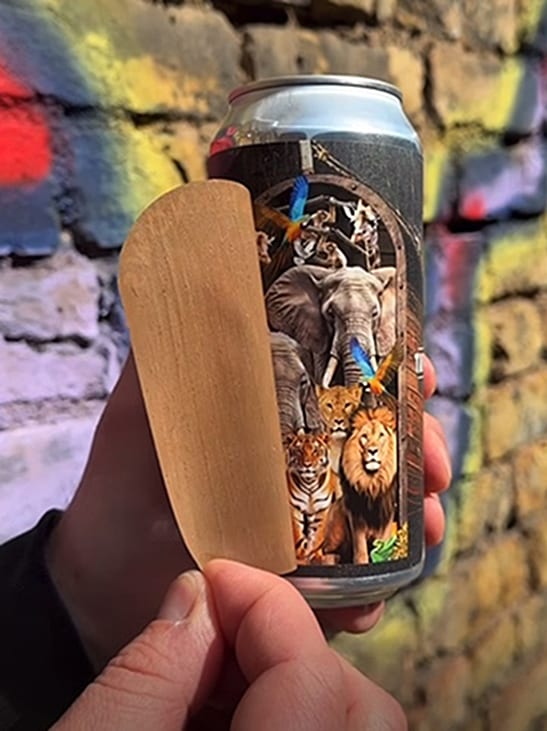 A can of Noah Knows Best beer featuring the peel-and-reveal label.