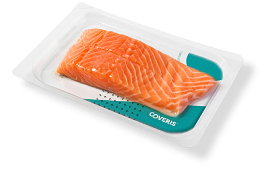 Raw fish packaged in Coveris vacuum skin packaging