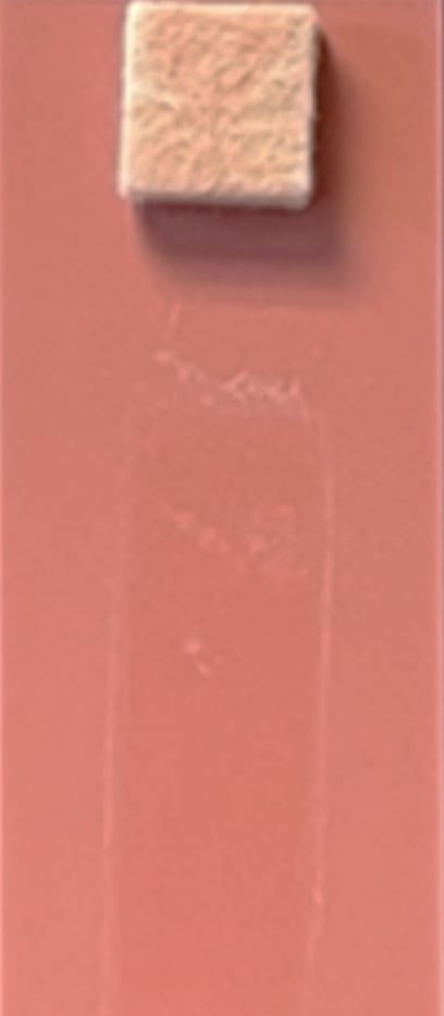 Color transfer resistance of pastel paint formulated with OPTI-MATT™ 2300C Emulsion and control paint formulated with traditional extenders, each tinted with 4 fl oz of red iron oxide.
