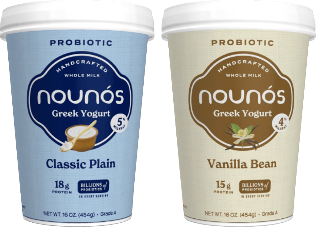 Two flavors of yogurt in new Nounos packaging