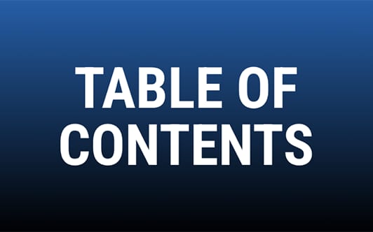 The words "TABLE OF CONTENTS" in white on a blue background.