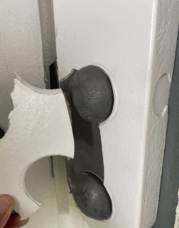 Brittle fracture of the intumescent PFP coating.