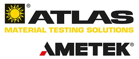 Logos for Atlas Material Testing Solutions, featuring a sun icon, and Ametek.