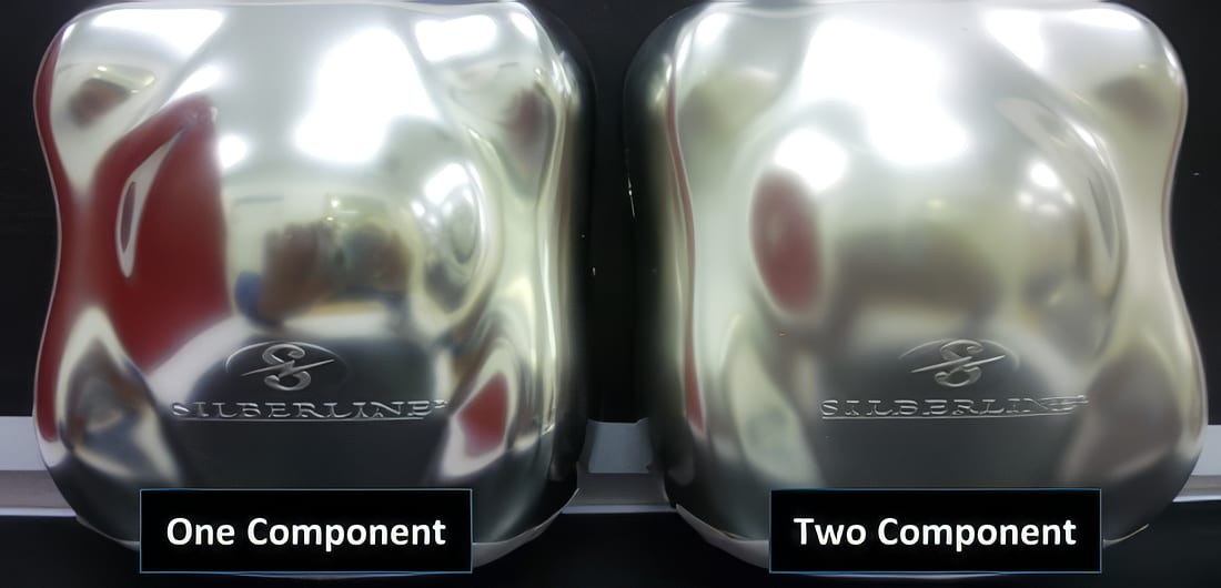 Pigment D formulated in one-component vs two-component waterborne binder systems. 