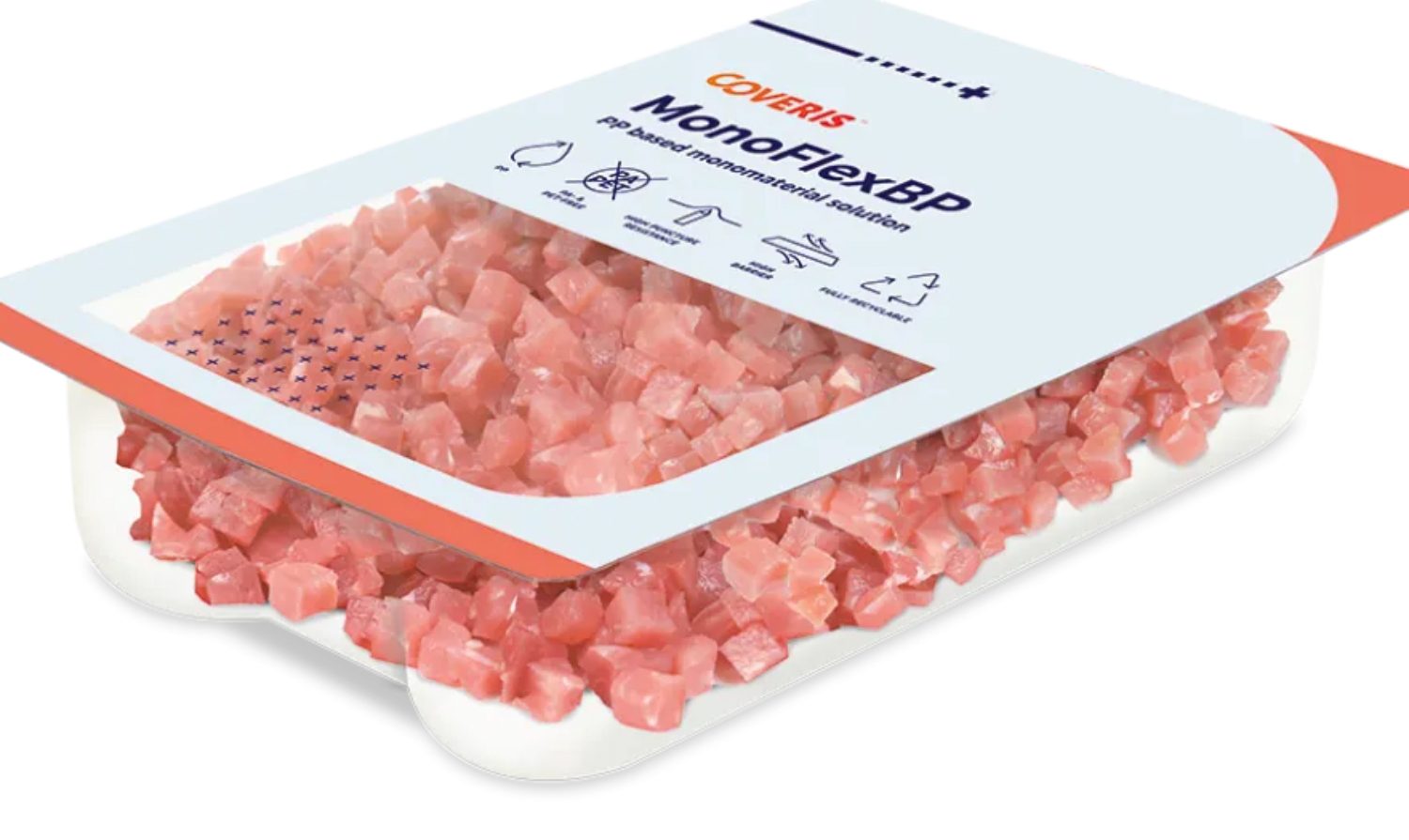 Coveris MonoFlexBP trays against white background