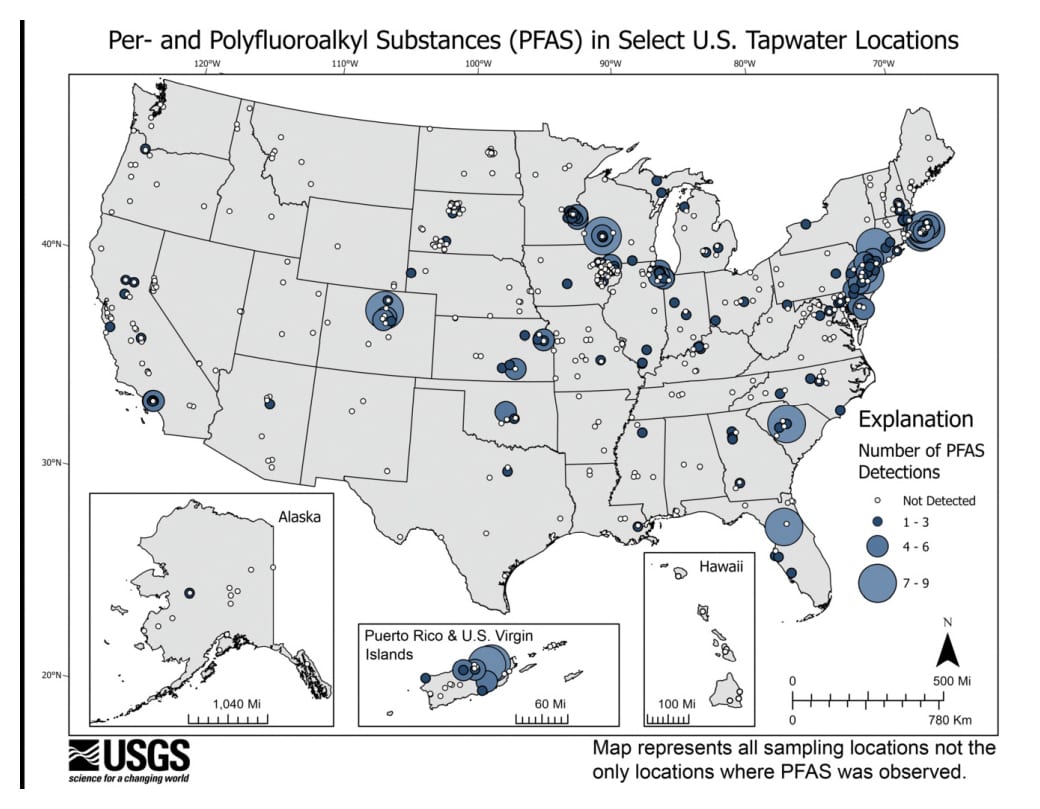  PFAS Tapwater Detection Map