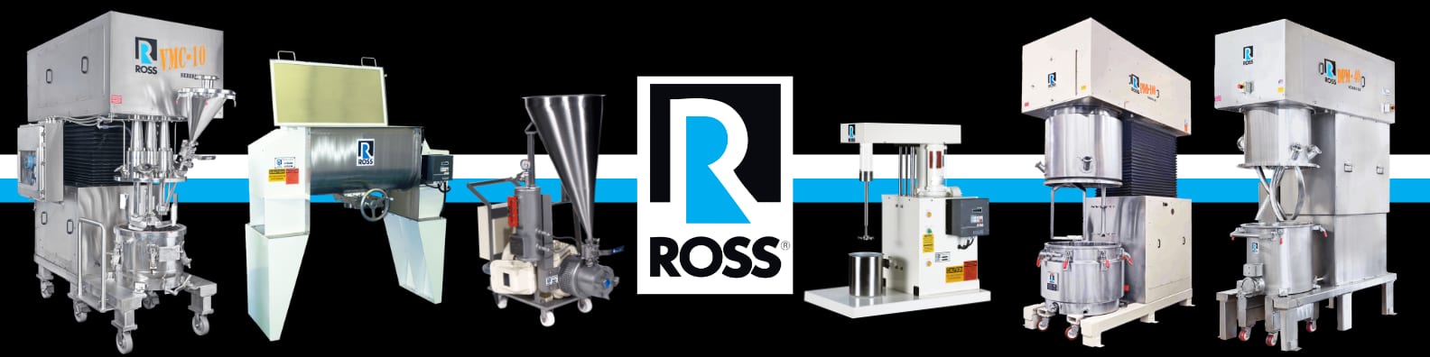 ROSS industrial mixing and processing equipment lineup with the brand's logo.