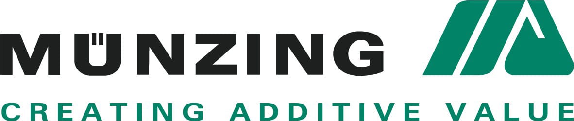 MUNZING logo, featuring its name in bold black text, a green abstract symbol, and the tagline 'Creating Additive Value'.