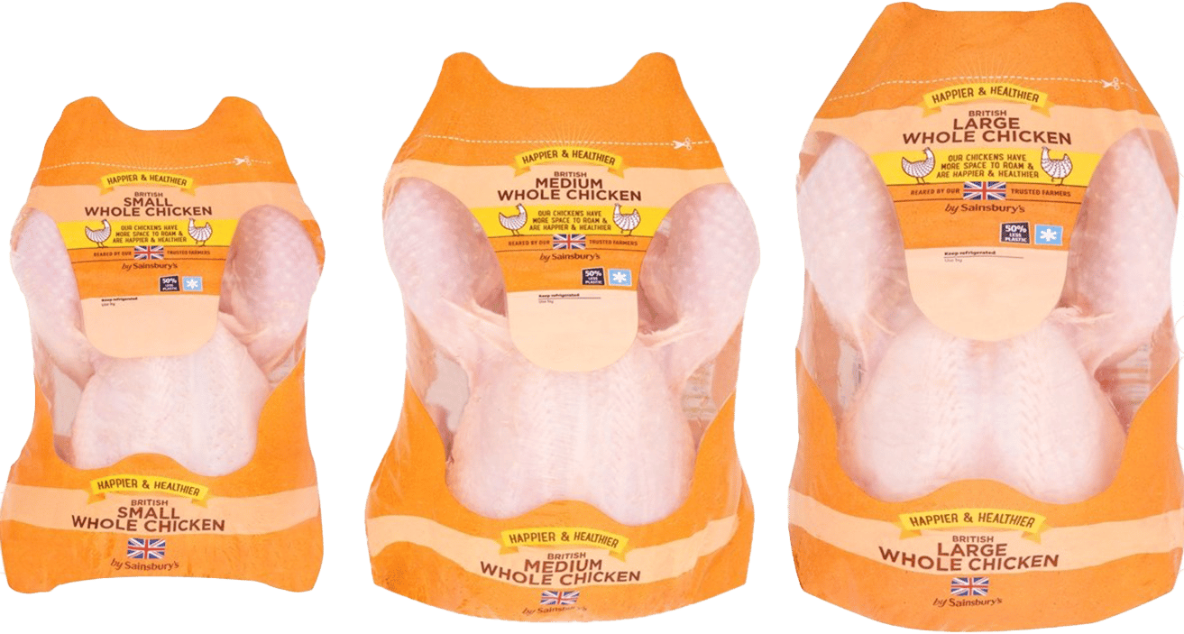 Sainsbury&#x2019;s trayless packaging of whole chickens