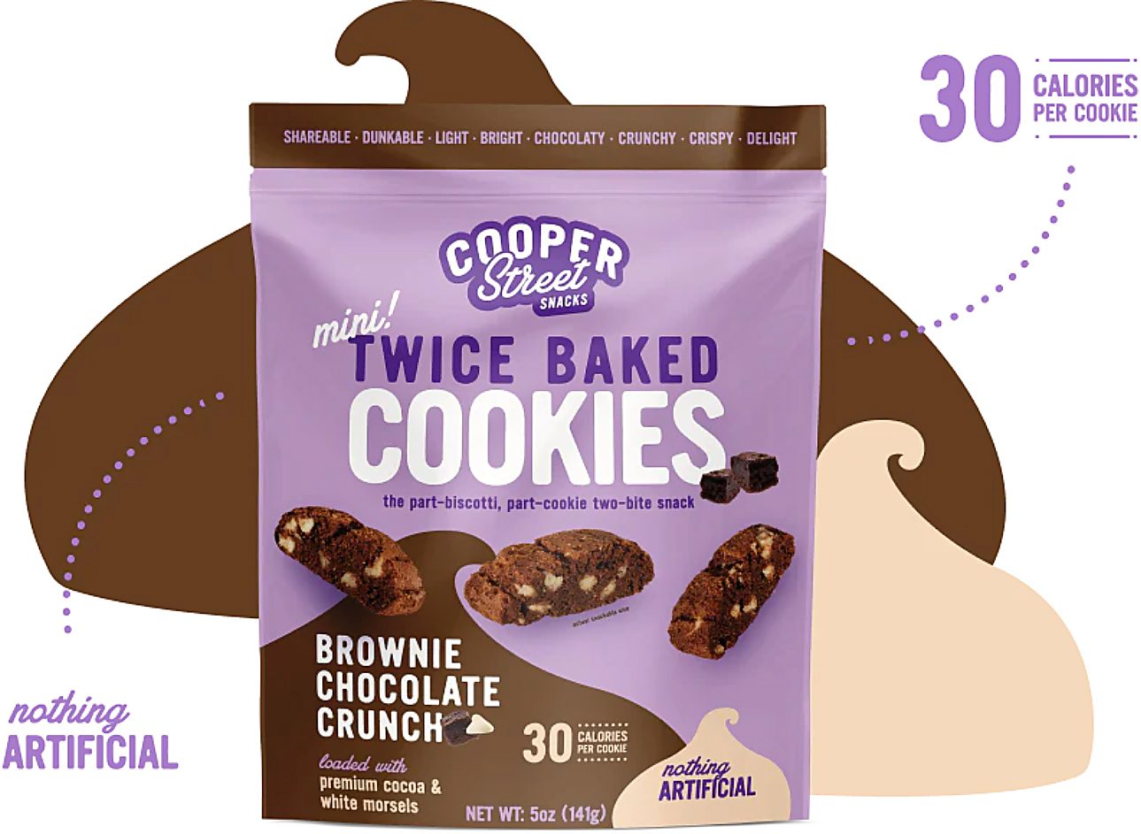 Packaging for Brownie Chocolate Crunch flavor of Cooper Street Cookies
