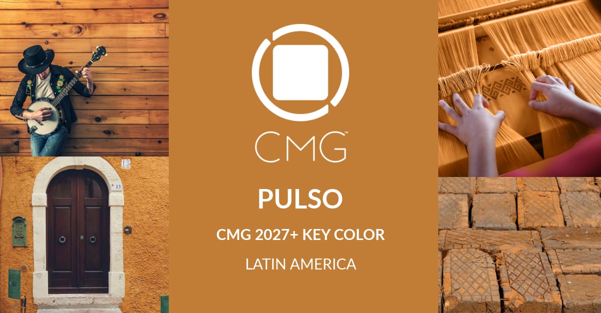 Collage featuring a man playing banjo, hands weaving, an arched door, bricks, and the CMG Pulso logo.