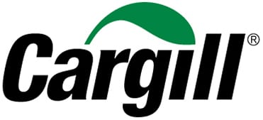 Cargill logo featuring black text and a green, leaf-like swoosh above the letters 'rgill', with a registered trademark symbol.