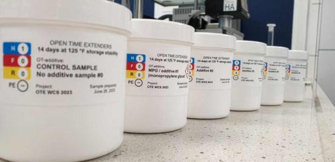 Paint samples containing OTE additives ready for testing.