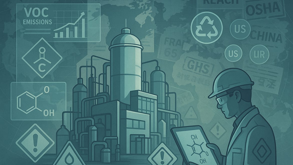 A conceptual image representing global coatings industry compliance and regulatory pressure.