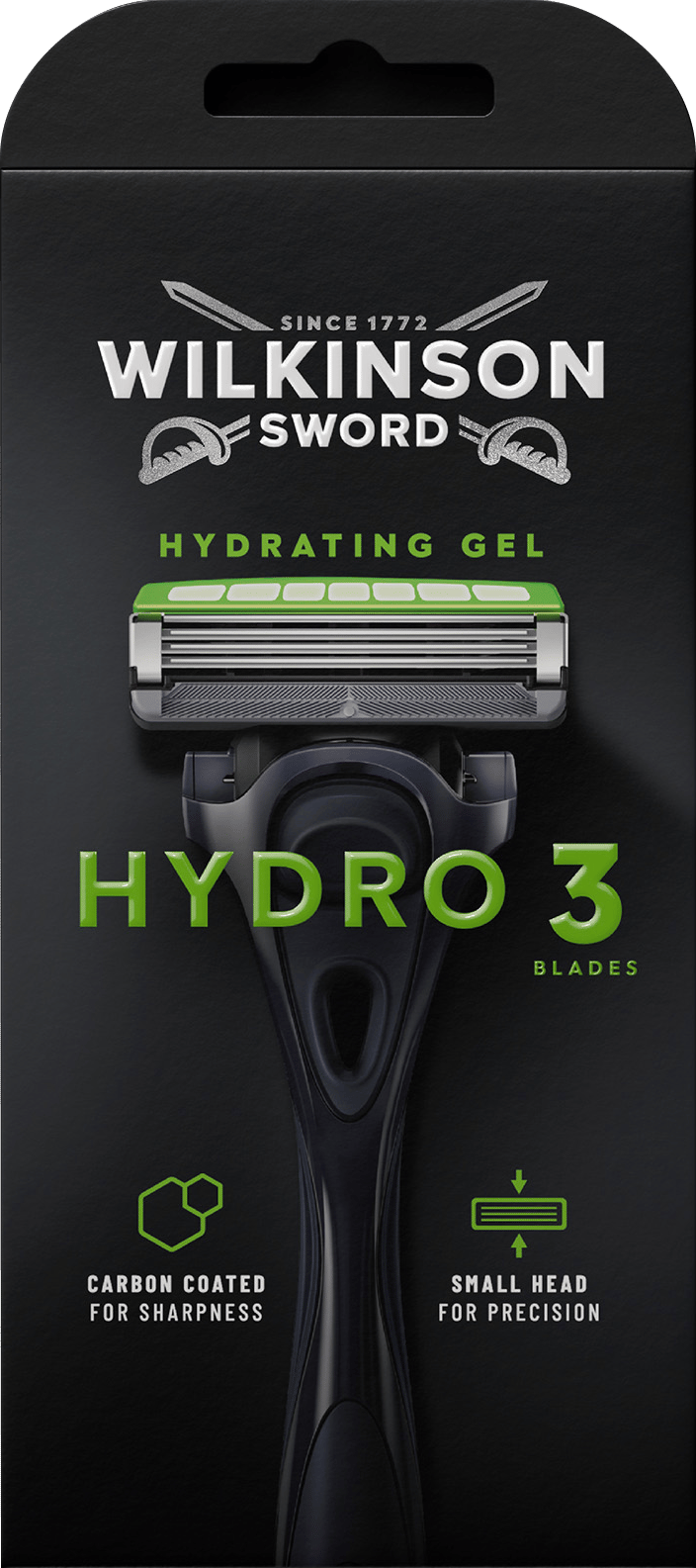 Individual Wilkinson Sword razor pack against black background