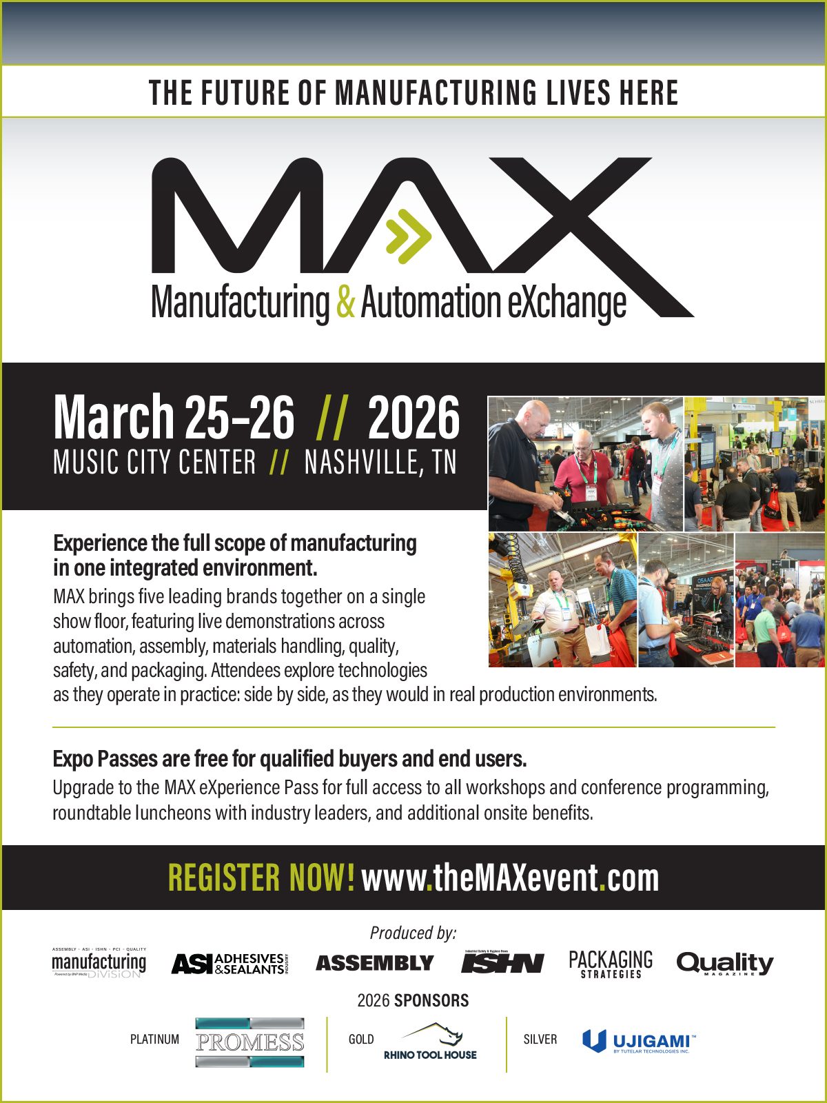 MAX Manufacturing & Automation eXchange: March 25-26, 2026, Nashville, TN.