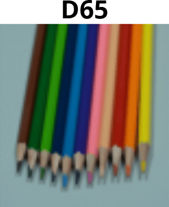 D65: Example of how materials and surfaces appear under different light sources
