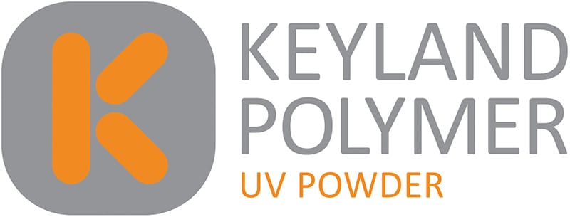 Logo for Keyland Polymer UV Powder, featuring a stylized orange 'K' on a grey rounded square and text.