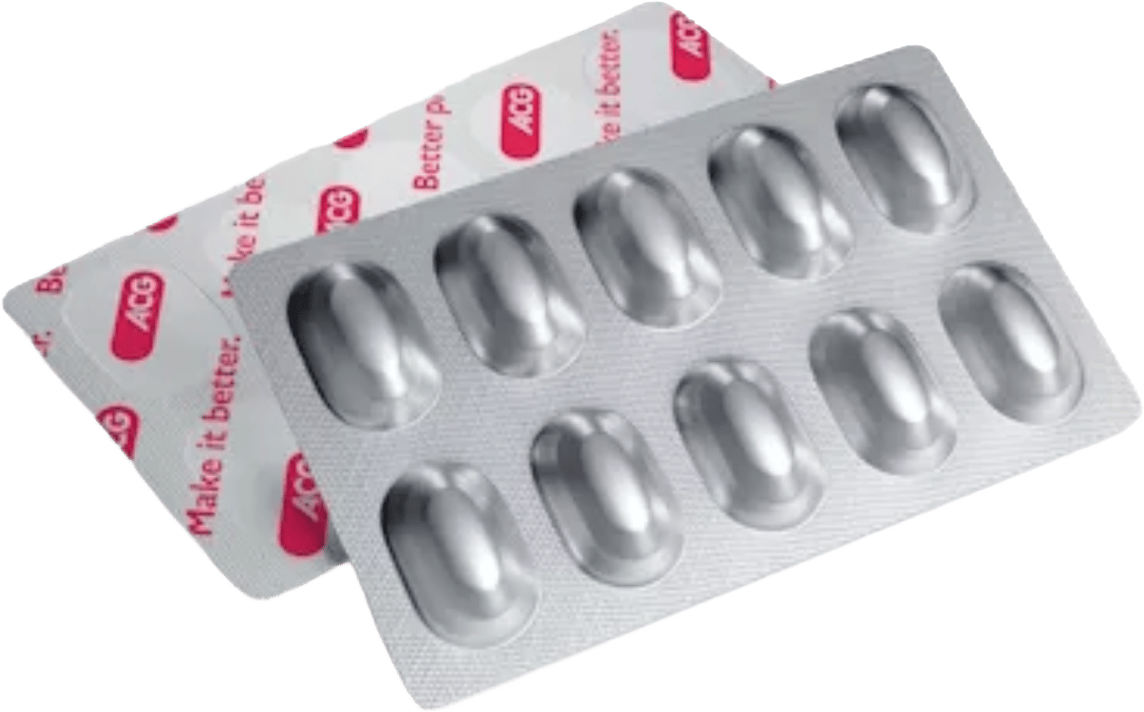 Two ACG DryPod blister packs, each showing one side of the package, against white background