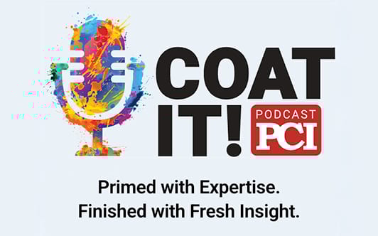COAT IT! PCI Podcast logo with colorful mic. Text: "Primed with Expertise. Finished with Fresh Insight."