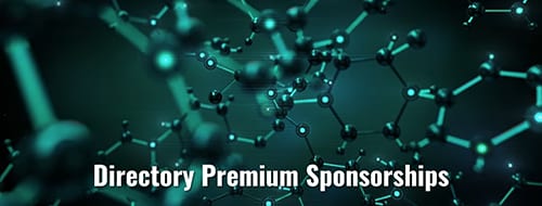 Abstract molecular structures on a dark teal background with the text "Directory Premium Sponsorships".