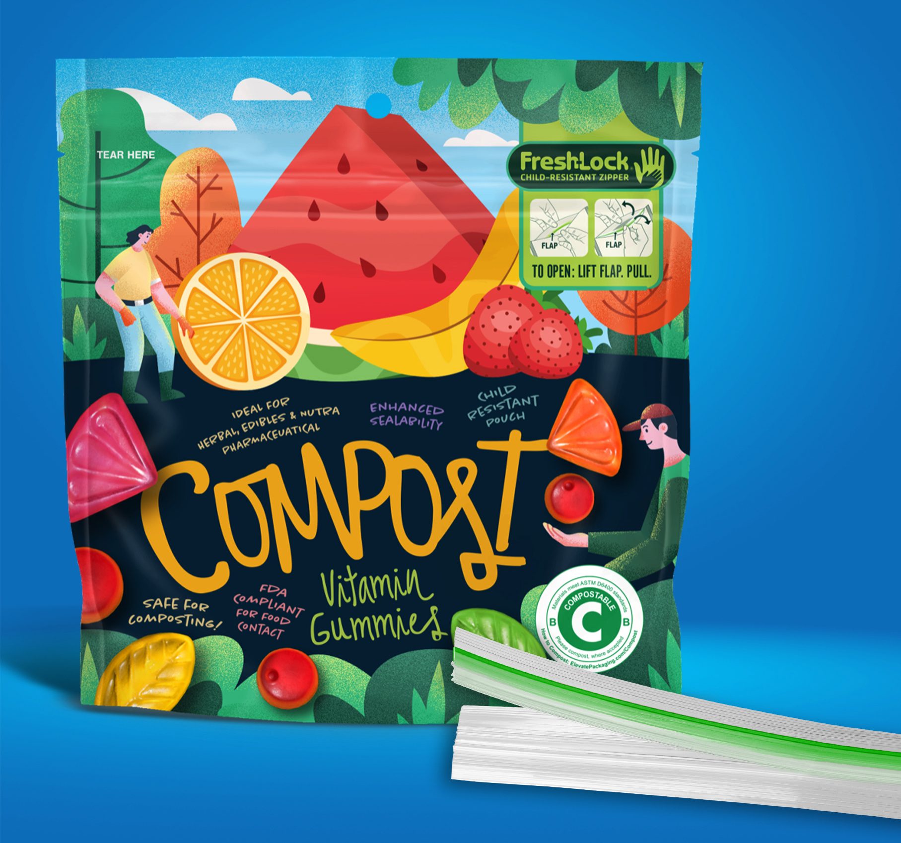 TIPA and Fresh-Lock® closures on pouch
