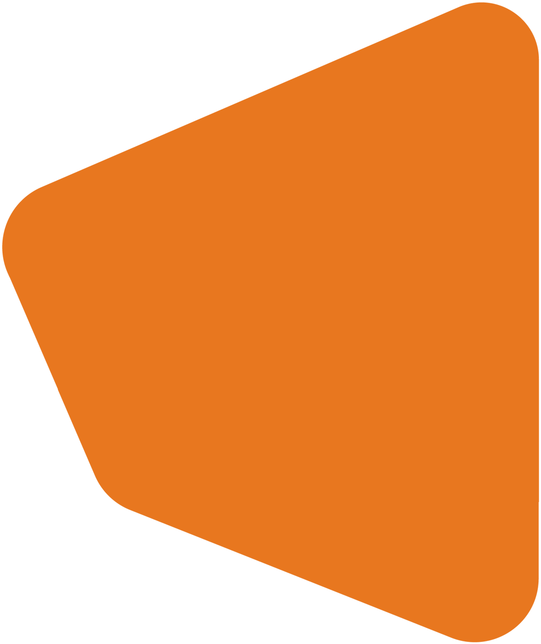 Abstract orange shape with rounded edges on a dark green background.