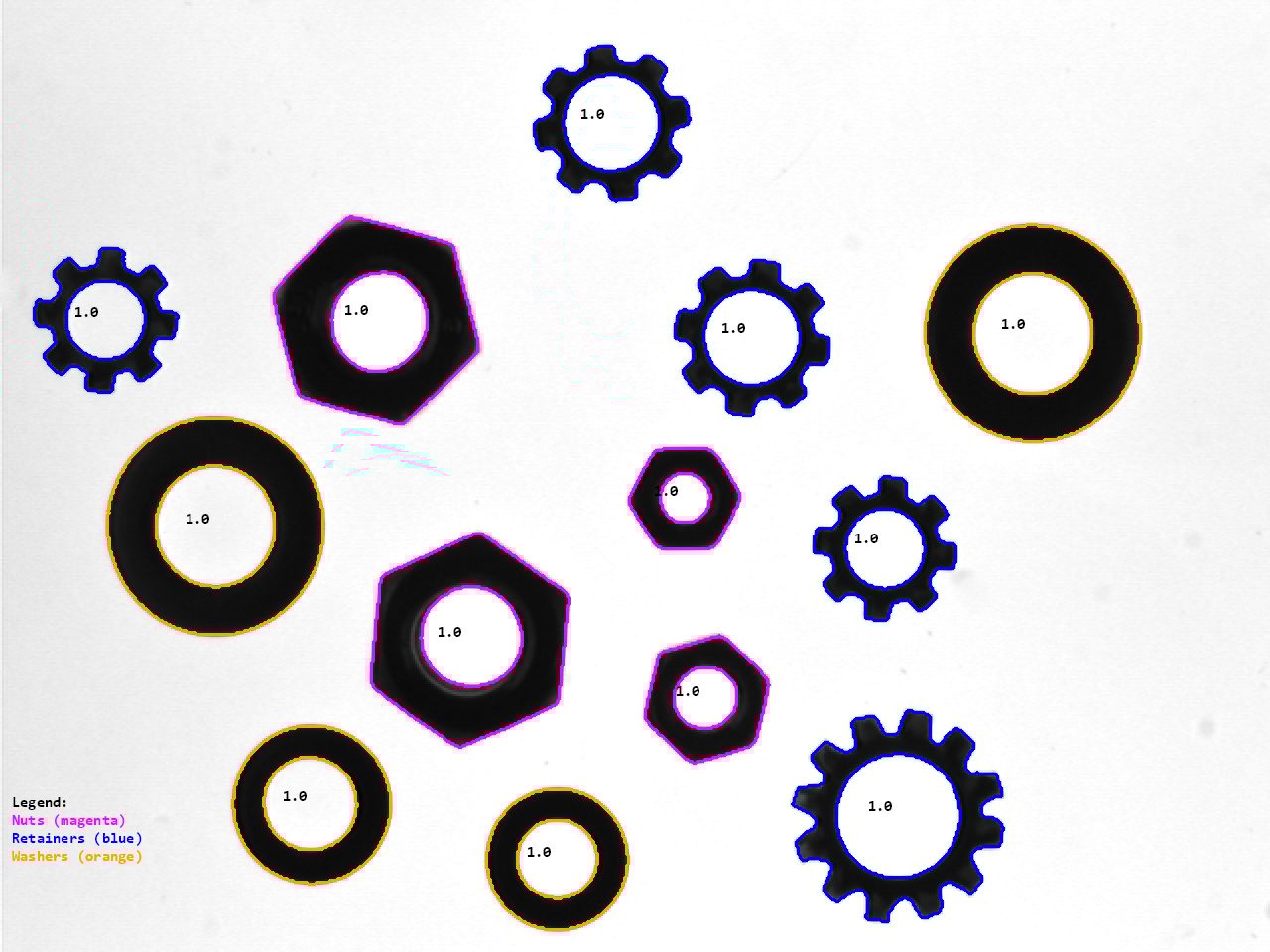 Nuts, gears and washers