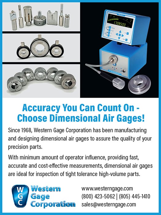 Western Gage dimensional air gages and digital display for precise measurements.